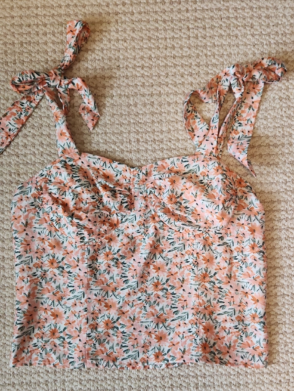 A. Byer Peach Floral Tie-Shoulder Crop Camisole